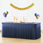 Suppromo 8ft Navy Blue Spandex Table Cloths for Rectangle Tables Wrinkle Free Rectangle Tablecloths, Stretch Fitted Table Cover with Skirt for Birthday Party Wedding Banquet Baby Shower Buffet Event - Image 2