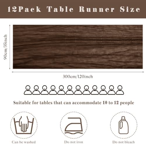 12 Pcs Cheesecloth Table Runner 10FT Brown Runner for Tables Gauze Fabric 35 x 120 Inches Long Boho Table Runner Decor Rustic Sheer Runner for Wedding Birthday Bridal Shower Party (Brown) - Image 3