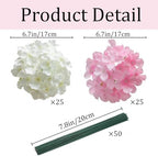 50 Pcs Faux White Pink Hydrangea Artificial Flowers Bulk, Fake Silk Hydrangea Flowers Heads with Stems for Wedding Decorations Garden Party Baby Shower Porch Home Decor Table Centerpieces - Image 3