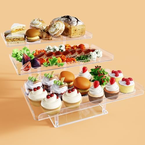Bakzon 3 Pack Dessert Table Display Set, Acrylic Cupcake Buffet Dessert Risers Stands, Tier Serving Trays Holder for Weddings Baby Shower Tea Party by BAKZON