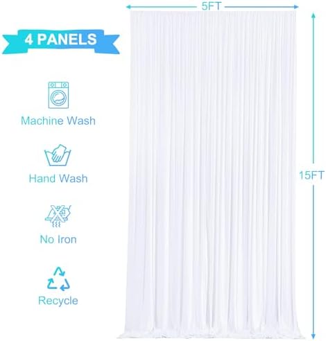 20ft x 15ft White Wrinkle Free Backdrop Curtains for Wedding Party Backdrops Curtain Drapes Fabric Decorations Photo Back Drop Cloth for Baby Shower Photography Stage Reception - Image 5