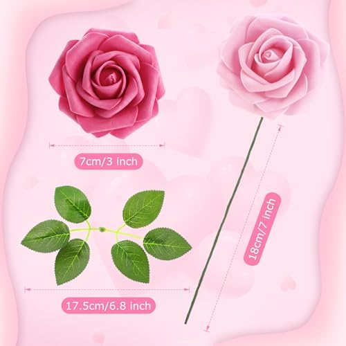 100 Pcs Artificial Rose Flowers, Gradient Pink - Image 2