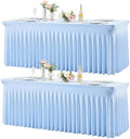 2 Pack Baby Blue Spandex Tablecloths for Rectangle Tables 6 Foot Blue Stretch Table Cloth Rectangle 6ft Elastic Fitted Table Cover with Skirt for Wedding Baby Shower Boy Birthday Party Banquet Buffet by Suppromo