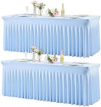 2 Pack Baby Blue Spandex Tablecloths for Rectangle Tables 6 Foot Blue Stretch Table Cloth Rectangle 6ft Elastic Fitted Table Cover with Skirt for Wedding Baby Shower Boy Birthday Party Banquet Buffet by Suppromo