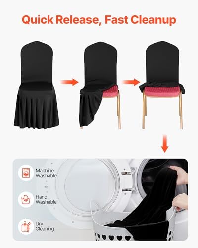 VEVOR Chair Covers, Polyester Spandex Chair Cover, Stretch Slipcovers for Wedding Party Dining Banquet Flat-Front Chair Covers (Black-d, 30PCS) - Image 5