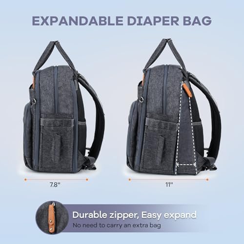 RUVALINO Baby Diaper Bag Backpack with Changing Pad, XL Dark Gray - Image 2
