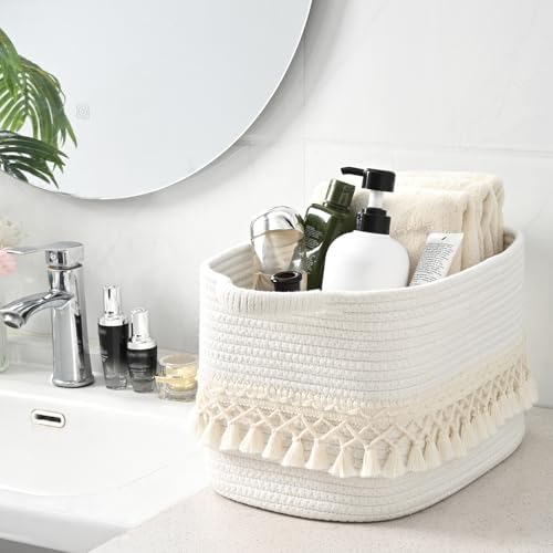 6 Pack Storage Basket for Shelves, Boho Cotton Rope Storage Bins with Heavy Tassel, Shelf Baskets Large Woven Baskets for Organizing, Cube Organizer Bins, Baby Laundry Basket for Clothes, Toys, Pets - Image 6