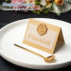 100 Pack Name Cards for Table Setting, Printable Place Cards with Antique Gold Rose Wax Seal Sticker for Wedding, Table Tent Card Stock for Party, Dinner(100 Pack Pearlized Champagne Gold) - Image 3