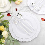 WDF 60pcs Silver Plastic Plates-Baroque White &Silver Plates for Upscale Parties &Wedding-including 30Plastic Dinner Plate 10.25inch, 30 Salad Plate 7.5inch for Baby/Shower/Wedding/Independence Day - Image 2