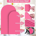 Hot Pink Arch Backdrop Cover 2 Set - 6.6FT, 5FT Spandex Fitted Wedding Arch Stand Covers Round Top Chiara Arch Backdrop Stands Cover for Birthday Parties Banquet Photo Background Decoration - Image 3