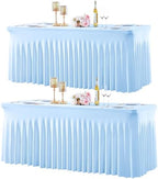 gogoparti 2 Pack Spandex Baby Blue Fitted Table Cloth for 8ft Rectangle Tables Light Blue Stretch Tablecloth Banquet Table Covers Wrinkle Free Tablecloths for Parties Wedding by Gogoparti
