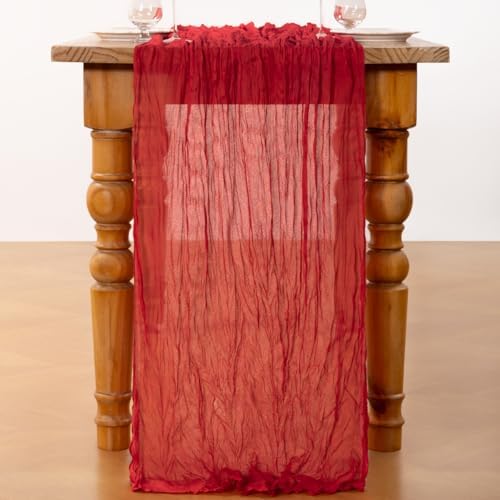 DeZerlor Red Cheesecloth Table Runners 6 Pack Christmas Runners - Image 4