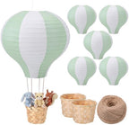 Meooeck 6 Pcs Hanging Hot Air Balloon Decorations Paper Lanterns 12 Inch Reusable Hot Air Balloon Decor Paper Lanterns Set for DIY Craft Wedding Birthday Christmas Home Living Room (Sage Green White) by Meooeck