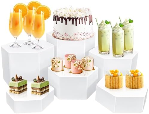 6 Pcs Buffet Risers, Dessert Stands Acrylic, Food Risers for Buffet, Jewelry Showcase, Riser Display Cases, Acrylic Display Base, White by Unknown