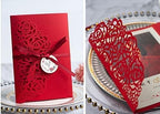 50 sets 4.9x 7 inch Red Rose Laser Cut Wedding Birthday Invitation for Quinceanera Bridal Shower Baby Shower Party Dinner Invite (Red) (Only Invitation Cards) - Image 3