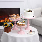 Set of 3 Pink Cake Stands, QENUIITEA Metal Round Cake Holder Dessert Pie Pizza Display Stand 8" 10" 12" Serving Tray Decoration for Wedding Celebration Party Birthday Baby Shower - Image 2