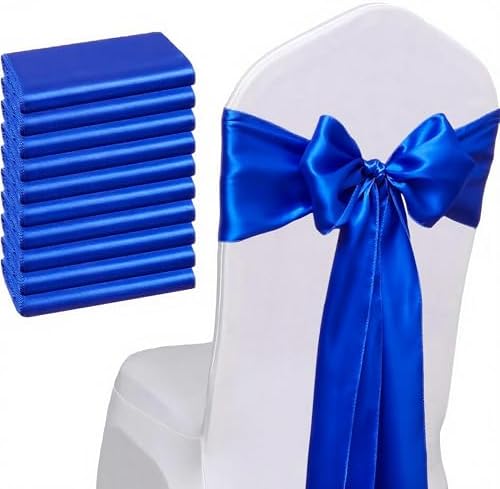 Pack of 50 Satin Royal Blue Chair Sashes Bows 7x108 inch Chair Ribbon - Image 2