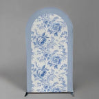 Blue and White Floral Arch Backdrop Cover Vintage Peony Arch Stand Spandex Cover Elegant Toile de Jouy Wedding Baby Shower Birthday Party Decoration French Country Style Background (G4229,5FT) - Image 2