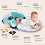 4 in 1 Tummy Time Mat with Educational Cards, Play Mat & Sitting Support for Newborn 0-12 Months, Infant Baby Sit Me Up Floor Seat, Sensory Skills Gifts, Green Whale - Image 4