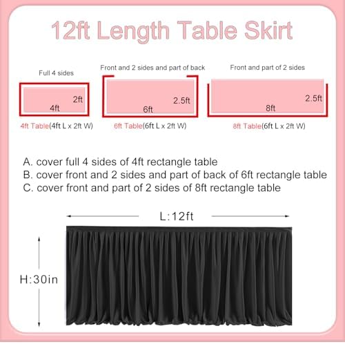 Table Skirt for Teacher Desk Classroom Baby Shower Halloween, Black, 12ft - Image 3