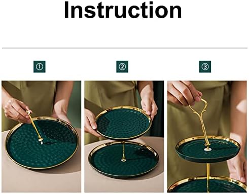 Tosnail Set of 2 Porcelain Cupcake Stand Ceramic Dessert Stand Tiered Serving Trays with Gold Rod, 3 Tiers and 2 Tiers Cake Stand Party Serving Trays Fruit Pastry Holders for Wedding and Party, Green - Image 7