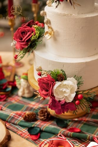 TINGE TIME 3Pcs Pre-made Cake Toppers，Wedding Artificial Flowers Decor, Cake Decorations for Weddings, Birthdays, Party,Baby Shower,Celebration(Burgundy) - Image 5