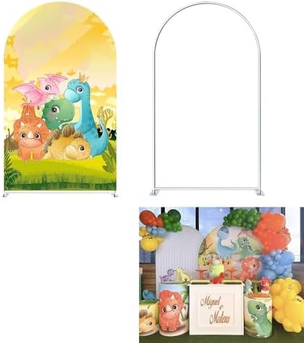 Dinosaur Cartoon Park Arch Backdrop Fabric Cover Boys Wild Jungle Birthday Party Decorations Arches Stand Covers for Festa Dino Baby Shower Balloon Parties Decor Banner3x5FT by ellteecz