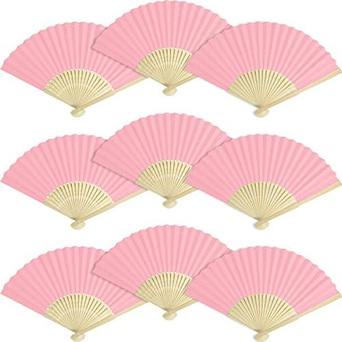 50 Pieces Paper Fans Paper Hand Fan Bamboo Folding Fan Handheld Fan Paper Folded Fan Paper Fan for Wedding Party and Home Decoration (Pink) by Grosun
