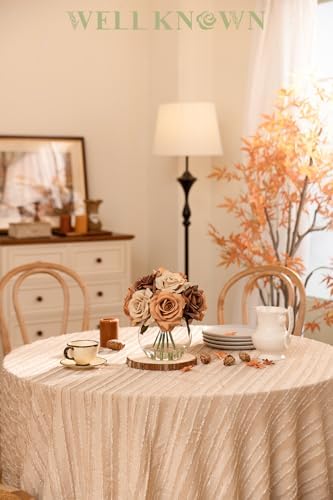 WELL KNOWN Silk Rose Coffee Brown Artificial Flowers Arrangements with Vase - Image 3