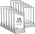 Floroom 12 Pack 4x6 Inch Clear Acrylic Sign Holders, Black Border Double-Sided Vertical Picture Frames & Display Stands for Table Numbers, Photos, Menus, Flyers, Weddings, Parties & Events by Floroom