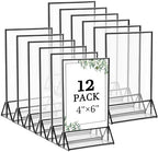 Floroom 12 Pack 4x6 Inch Clear Acrylic Sign Holders, Black Border Double-Sided Vertical Picture Frames & Display Stands for Table Numbers, Photos, Menus, Flyers, Weddings, Parties & Events by Floroom