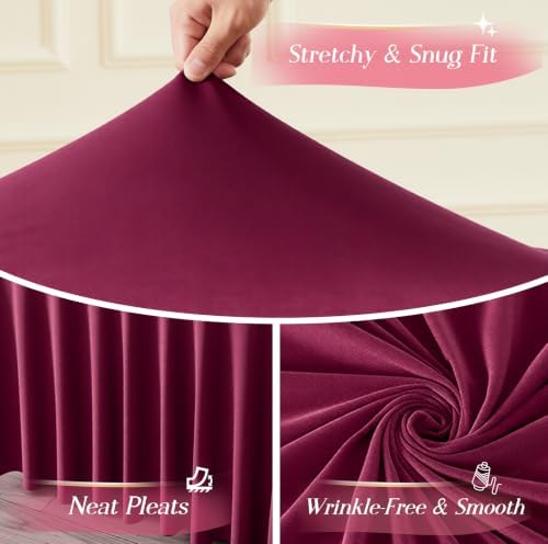 Burgundy Table Cloth for 6 Foot Rectangle Tables Fitted Stretch Spandex Table Cover with Skirt 6ft Baby Shower Birthday Party Banquet Ruffle Burgundy Tablecloth Wedding Table Cloths Desk Skirt, 2 Pack - Image 4
