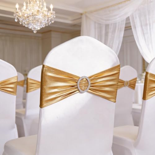 Gold Chair Sashes 50 Pack, Elastic Gold Chairs Bows Bands with Buckle Slider for Wedding Party Birthday Christmas Decor - Image 5