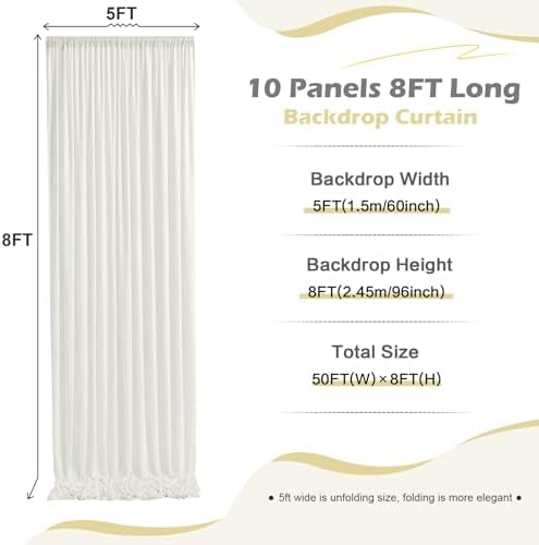 50ft x 8ft Wrinkle Free Ivory Backdrop Curtain for Parties, 10 Panels 5x8ft Silky Polyester Ivory Wedding Backdrop Drapes Photo Back Drop Cloth for Birthday Baby Shower Photography Background - Image 5