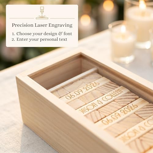 WE Games Personalized Guest Book Alternative, Wooden Memory Keepsake Box, 54 Blocks, Custom Engraved Couple with Tree - Engagement Party, Wedding Shower, Bachelorette Party - Image 5
