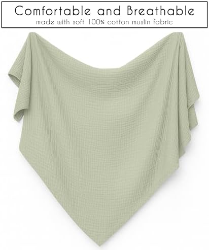 Sweet Jojo Designs 2-Piece Baby Muslin Swaddle Blanket Set (Farm Animals) for Boys & Girls, Infant Nursery, Lightweight Cotton Blanket for Newborns (Solid Sage Green, Watercolor, Farmhouse, Barn, Cow) - Image 5