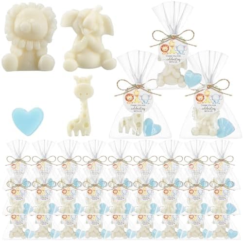 40 Sets Safari Animal Baby Shower Soaps Favors for Guests Jungle Greeting Card Bath Gift for Birthday Party (animal,Blue) by Demissle