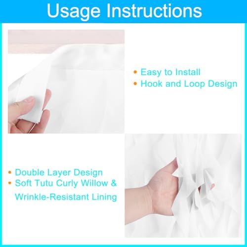 MECCANIXITY 14ft White Tutu Table Skirt, Tulle Curly Willow Table Skirt for Rectangle Tables, Ruffle Table Skirt for Birthday Wedding Gender Reveal Party - Image 3
