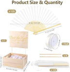 Aodaer White Paper Fan Set 120 Pack Folding Hand Fans with Organza Gift Bags Wooden Storage Box Display Sign and White Ribbon Handheld Fan for Wedding Favors Bridal Shower Party Supplies - Image 2