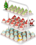VyGrow Cupcake Stand, 3-Tier Dessert Stand for 52 Cupcakes, Wood & Metal Tower Display Premium Holder Dessert Tree Tower for Christmas Birthday Weddings Party Decor, Serving Tray, White by VyGrow