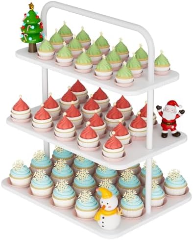 VyGrow Cupcake Stand, 3-Tier Dessert Stand for 52 Cupcakes, Wood & Metal Tower Display Premium Holder Dessert Tree Tower for Christmas Birthday Weddings Party Decor, Serving Tray, White by VyGrow