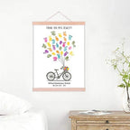 Graduation Wedding Gift Fingerprint Guestbook Alternative Customized DIY Thumbprint Painting Bicycle with Balloons Canvas Signature Book with Wood Hanger-60x80cm - Image 4