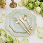 LIYH 150 Pcs Sage Green Plastic Plates - Dinnerware Set, Gold Silverware, Flower Plates Include Dinner & Dessert Plates, Knives, Forks for Wedding - Image 4