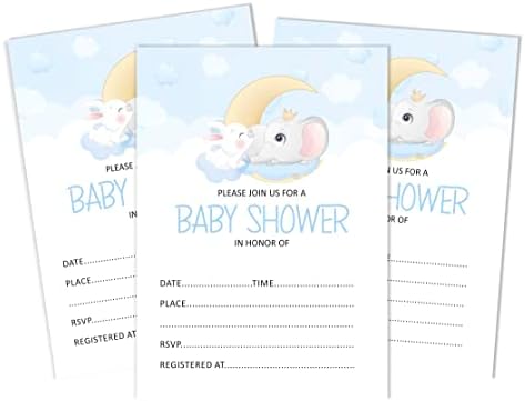 Pack of 30, Boy/Girl Baby Shower Party Collection, Baby Shower Invitation Cards, Fill in the Blank Invites WIth Envelopes, Baby Elephant Theme Party Supplies - Image 6