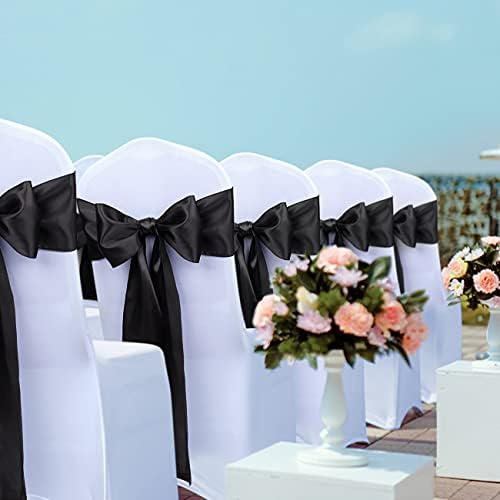 Babenest 50pcs Satin Chair Sashes Ties for Party Wedding, Black - Image 2