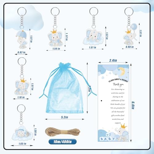 145 Pieces Baby Shower Favors for Guest Blue Elephant Ballpoint Pens and Keychains Gifts for Boys Bulk Retractable Baby Shower Pens Gender Reveal Greeting Cards Souvenirs Prizes Party Favors - Image 3