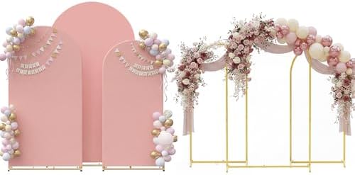 Toolterritary Set of 3 Metal Arch Backdrop Stand with Cover Set, (8FT, 7.2FT, 6.6FT Wedding Arch and Cover Set), Backdrop Arch for Party, Baby Shower, Birthday, and Graduation Ceremony by Unknown