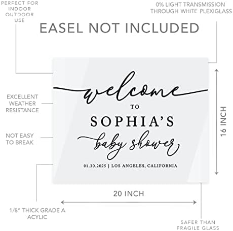 Andaz Press 16"X20" White Acrylic Personalized Baby Shower Welcome Sign, Gender Neutral Large Personalized Baby Shower Sign For Easel Stand, Classic Custom Baby Shower Welcome Sign Board Acrylic - Image 5