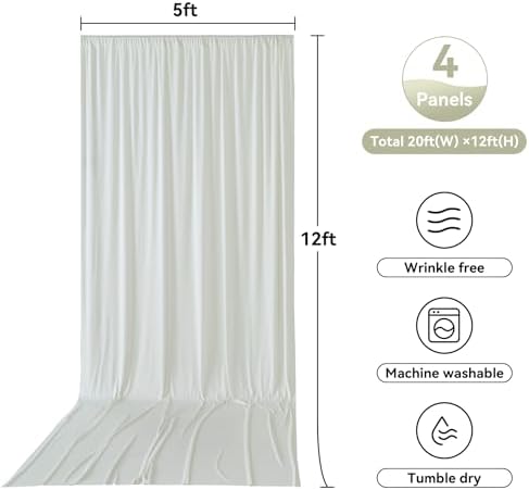 20ftx12ft Ivory Backdrop Curtain for Wedding Parties, Wrinkle Free Polyester 4 Panels Ivory Draping Photo Backdrop Drapes Back Drop Cloth Drapery for Birthday Photography Background - Image 5