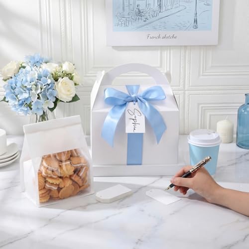 Maitys 50 Set Large Gable Boxes with Handle, Ribbon, Tag, White,Light Blue - Image 5